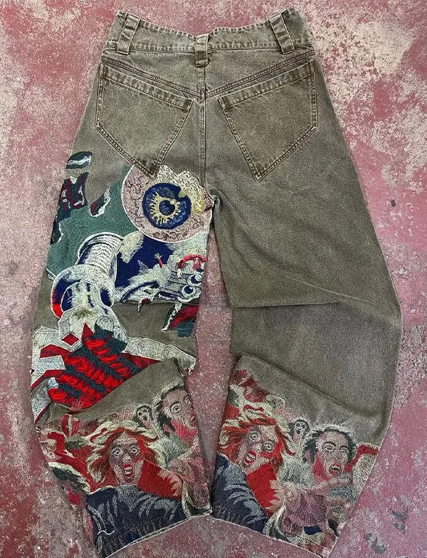 Japanische bestickte Y2K Jeans