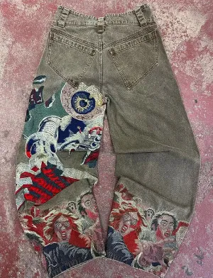 Japanische bestickte Y2K Jeans