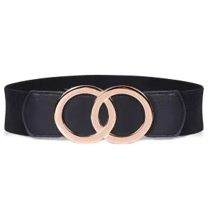 JASGOOD Women Stretchy Wide Waist Belts, Ladies Elastic Belt for Dresses Double Ring Buckle