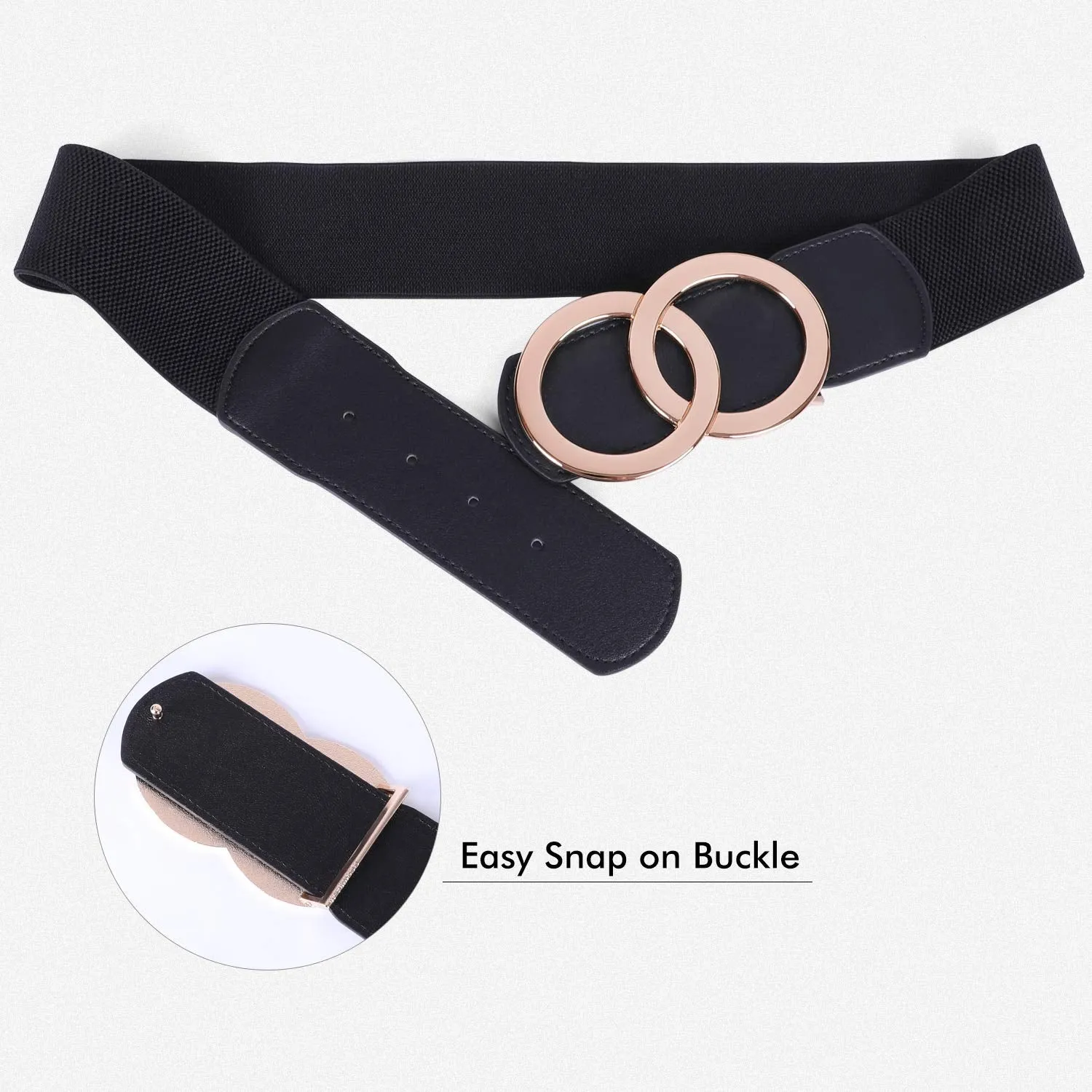 JASGOOD Women Stretchy Wide Waist Belts, Ladies Elastic Belt for Dresses Double Ring Buckle
