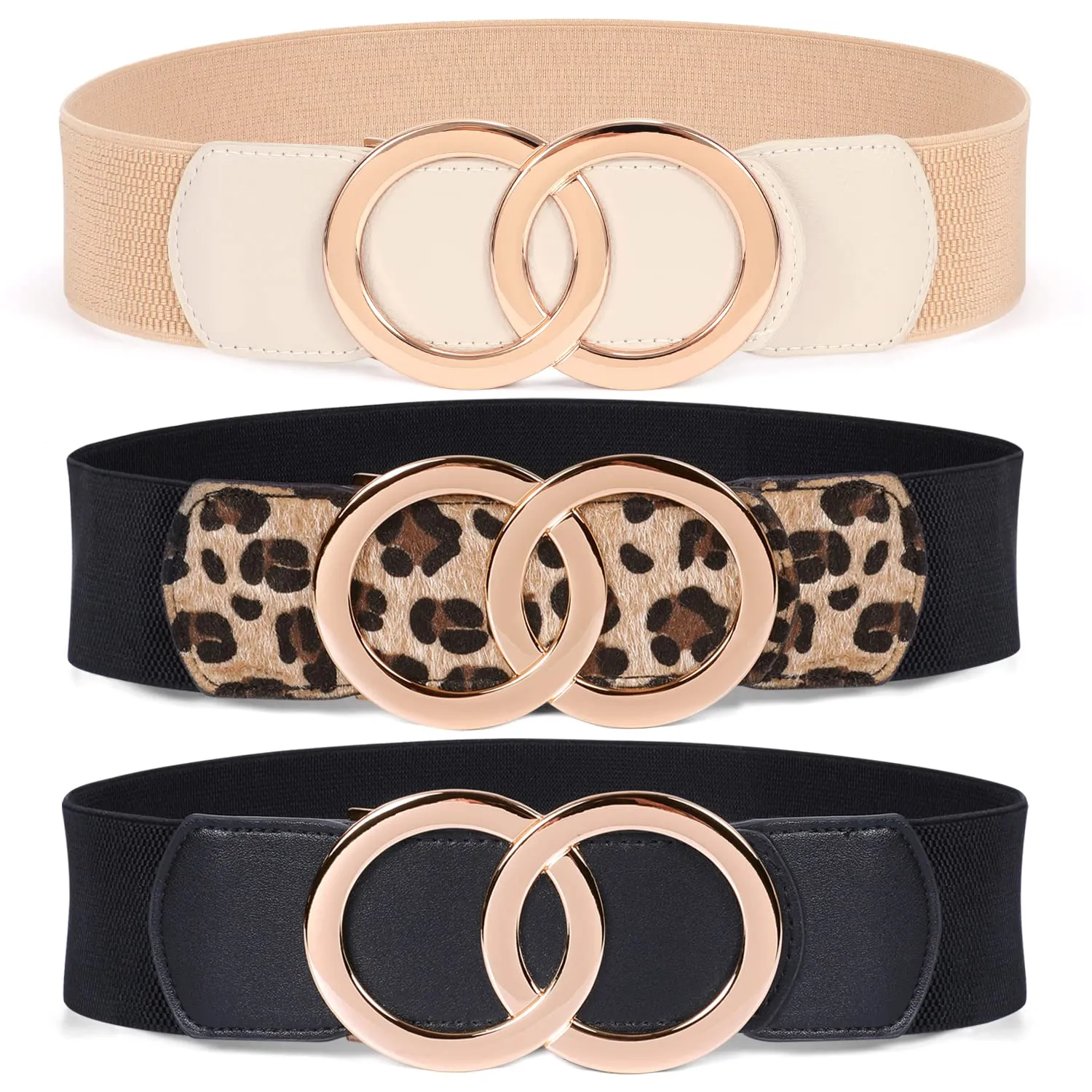 JASGOOD Women Stretchy Wide Waist Belts, Ladies Elastic Belt for Dresses Double Ring Buckle
