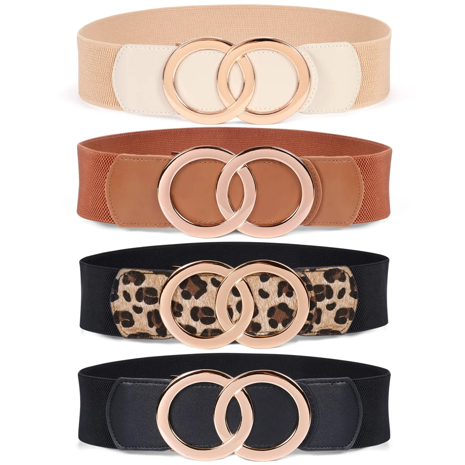JASGOOD Women Stretchy Wide Waist Belts, Ladies Elastic Belt for Dresses Double Ring Buckle