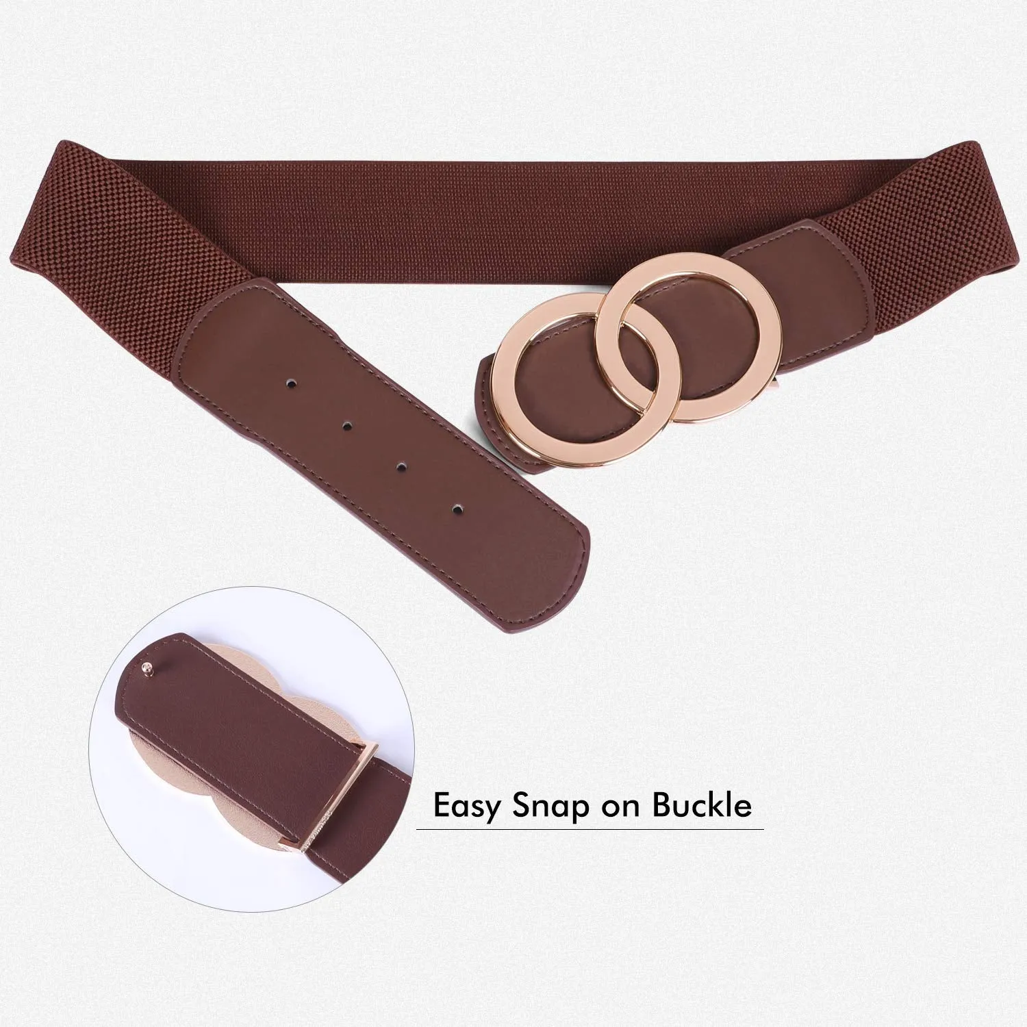 JASGOOD Women Stretchy Wide Waist Belts, Ladies Elastic Belt for Dresses Double Ring Buckle
