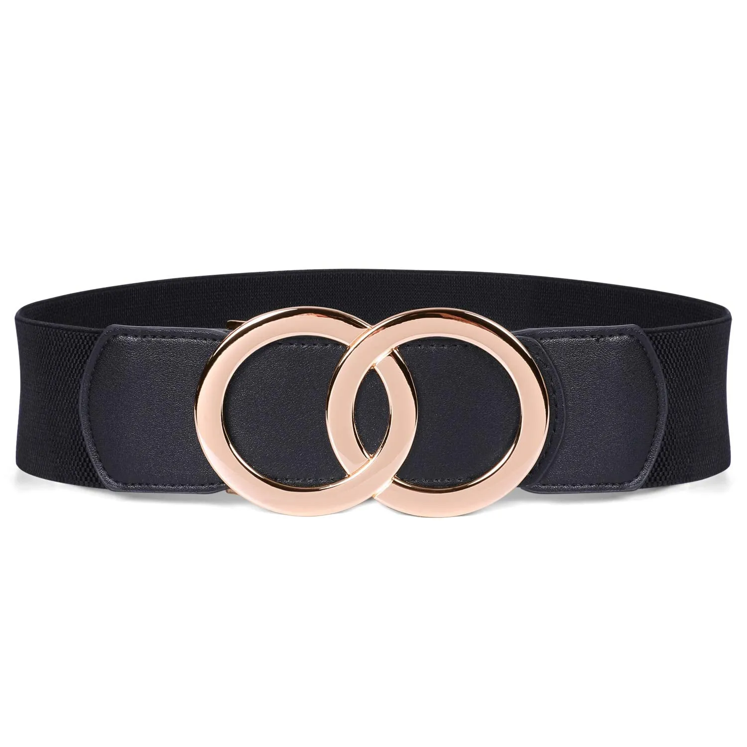 JASGOOD Women Stretchy Wide Waist Belts, Ladies Elastic Belt for Dresses Double Ring Buckle