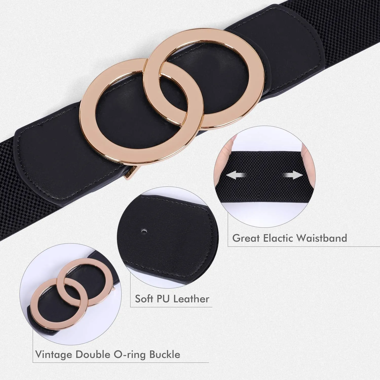 JASGOOD Women Stretchy Wide Waist Belts, Ladies Elastic Belt for Dresses Double Ring Buckle