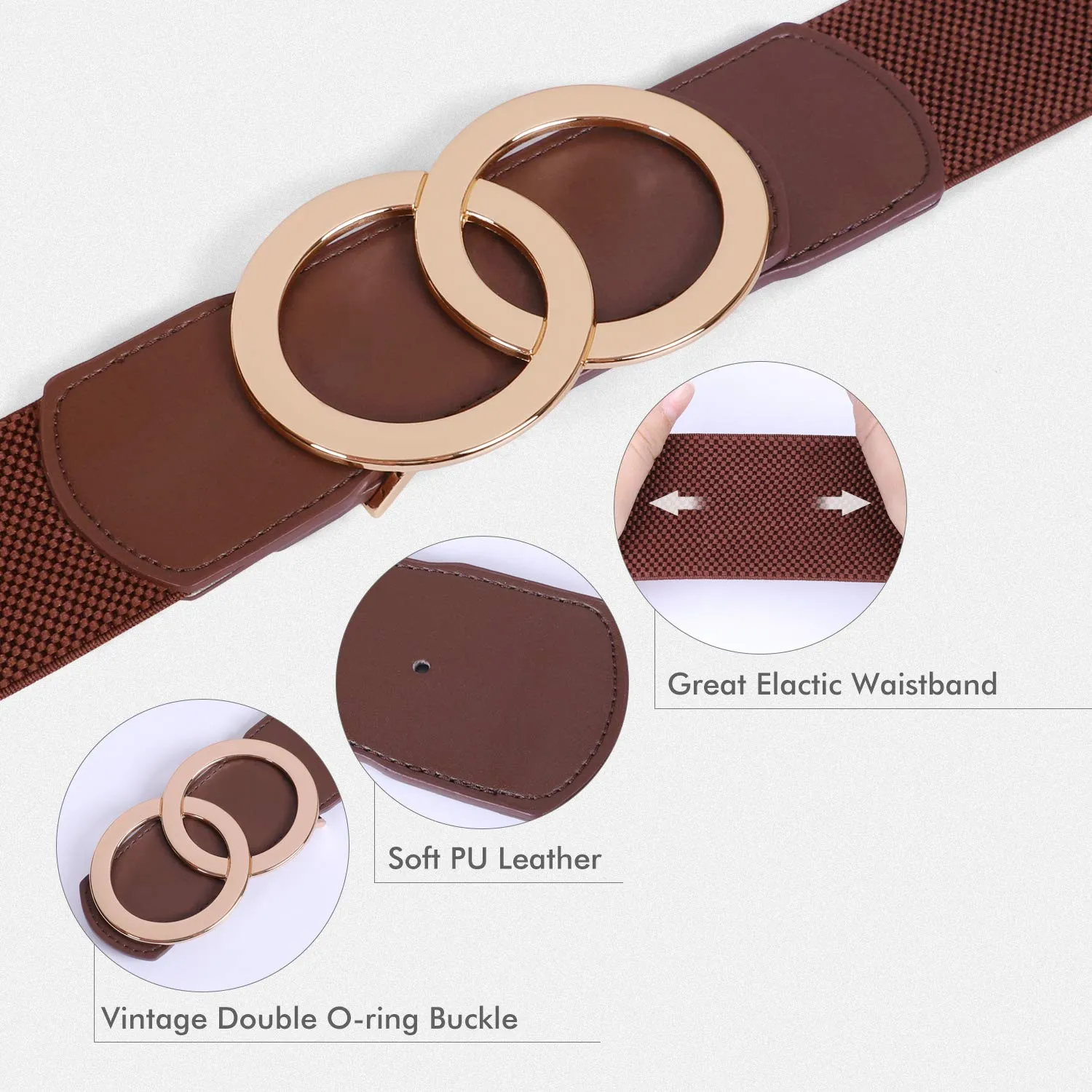 JASGOOD Women Stretchy Wide Waist Belts, Ladies Elastic Belt for Dresses Double Ring Buckle