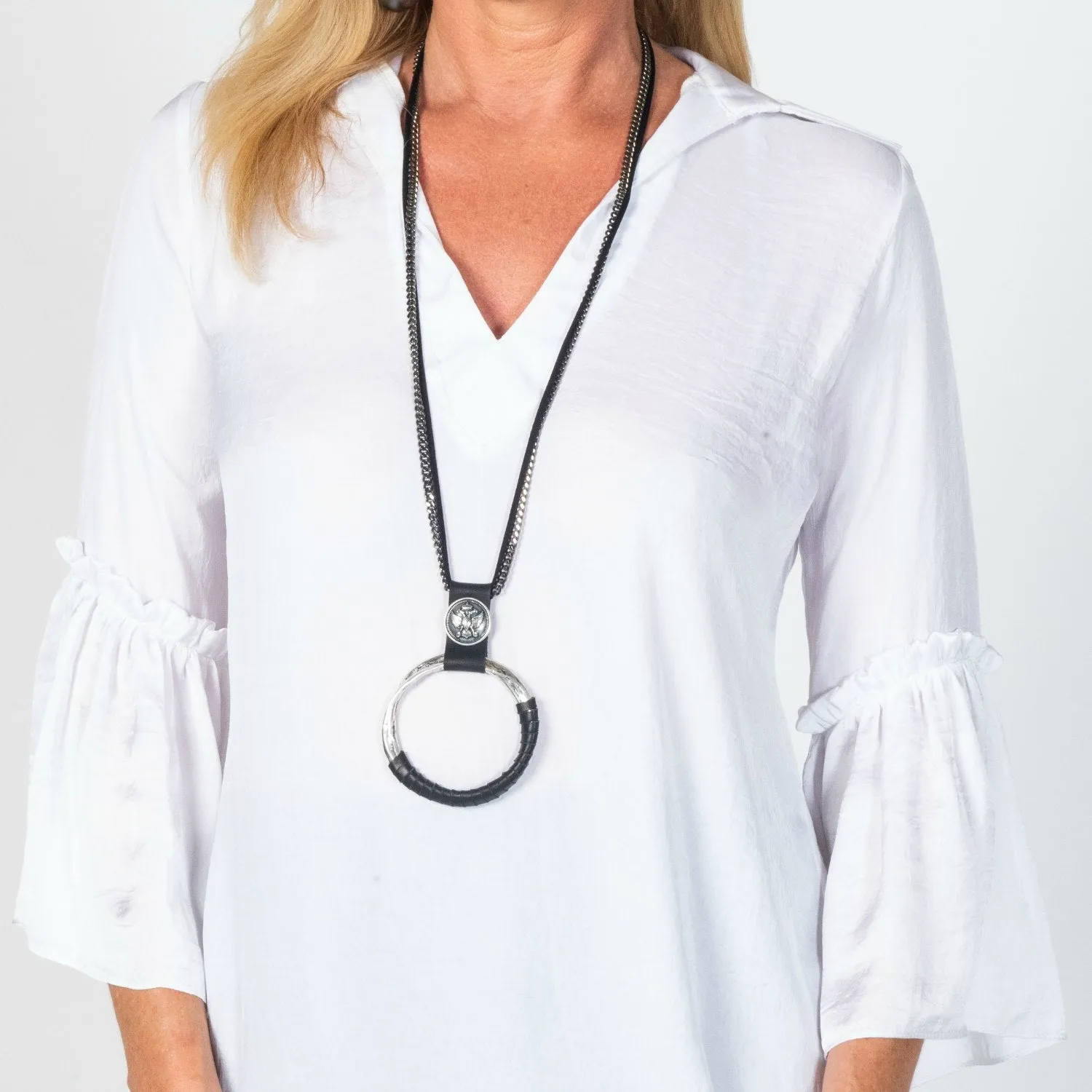 Jennifer - Leather wrapped sterling silver pendant necklace