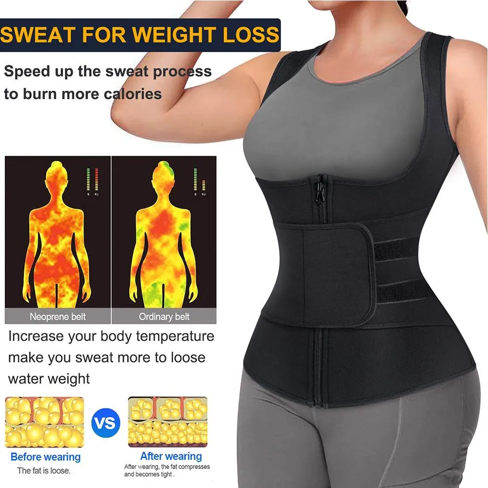Junlan Women Zipper Sauna Vest  with Adjustable Velcro Belts