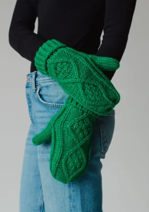 kelly green cable mittens