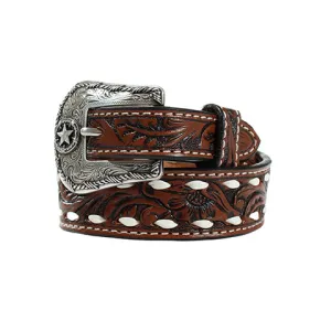 KIDS BUCKSTITCH FLORAL TOOLED BELT