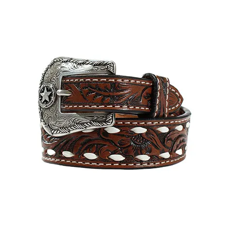 KIDS BUCKSTITCH FLORAL TOOLED BELT