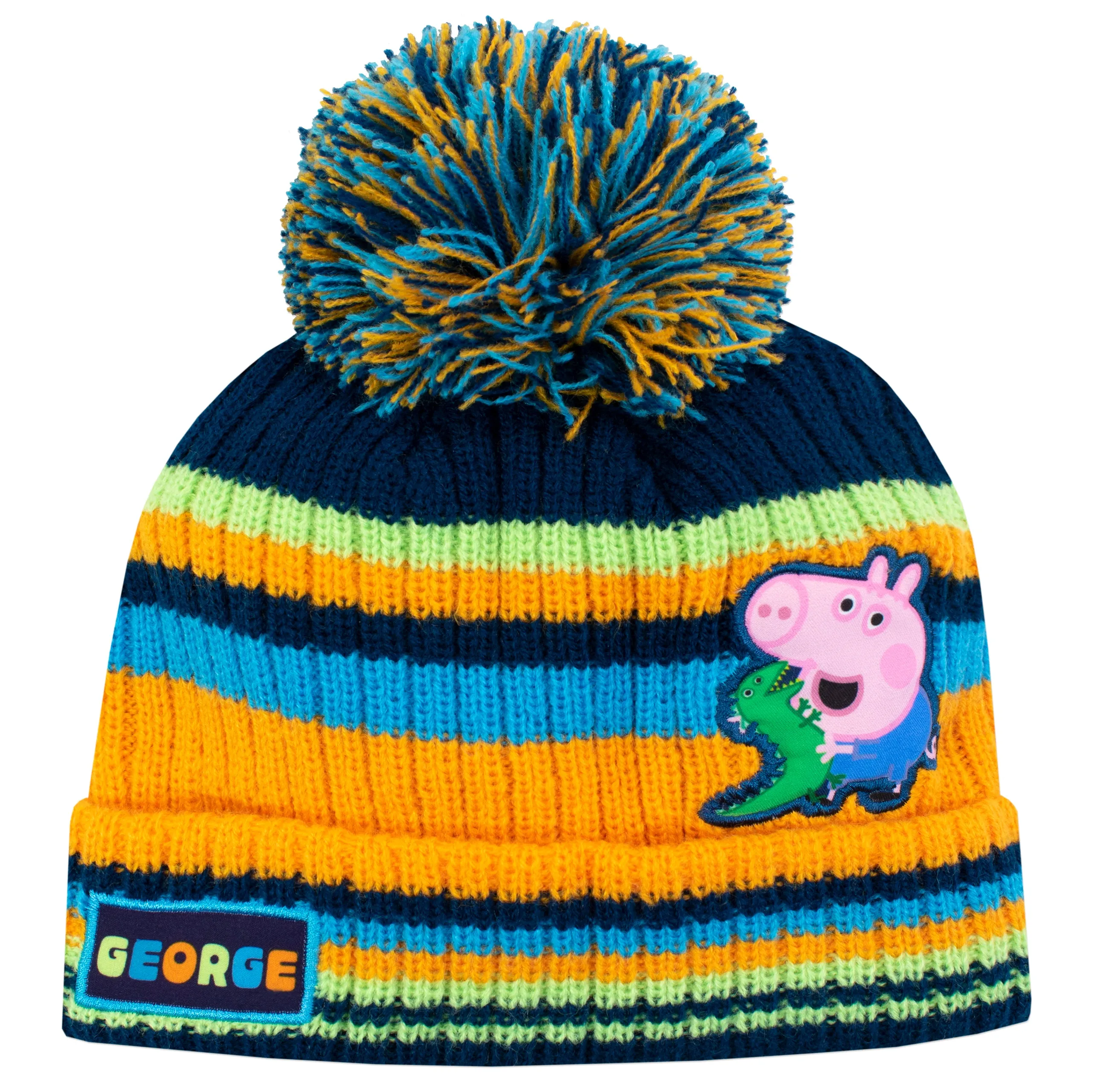 Kids George Pig Striped Winter Hat and Gloves Set
