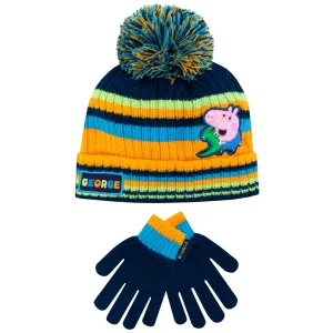 Kids George Pig Striped Winter Hat and Gloves Set