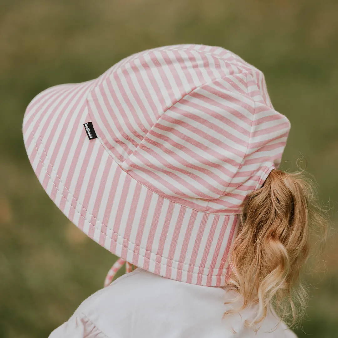 Kids Ponytail Bucket Sun Hat | Pink Stripes