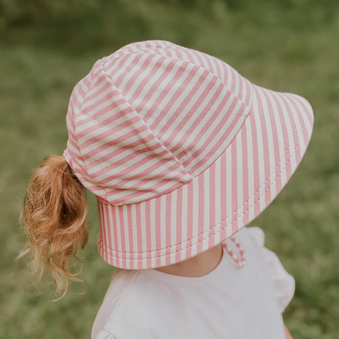Kids Ponytail Bucket Sun Hat | Pink Stripes