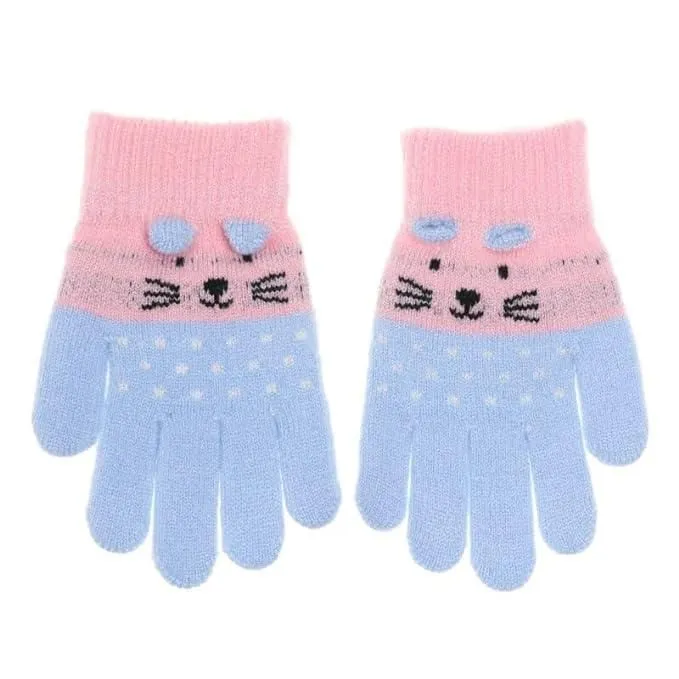 Kids Winter Gloves - Cute Cartoon Cat Gloves Winter Thick Knit Baby Kids Newborn Mittens Children Keep Finger Warm Gloves