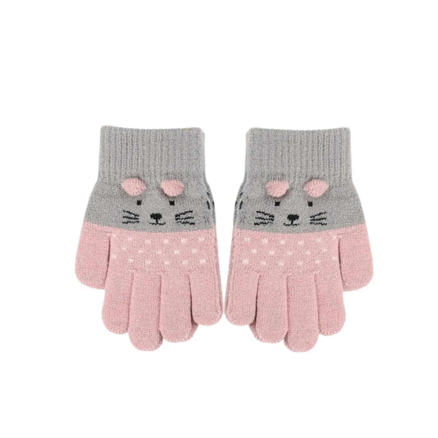 Kids Winter Gloves - Cute Cartoon Cat Gloves Winter Thick Knit Baby Kids Newborn Mittens Children Keep Finger Warm Gloves