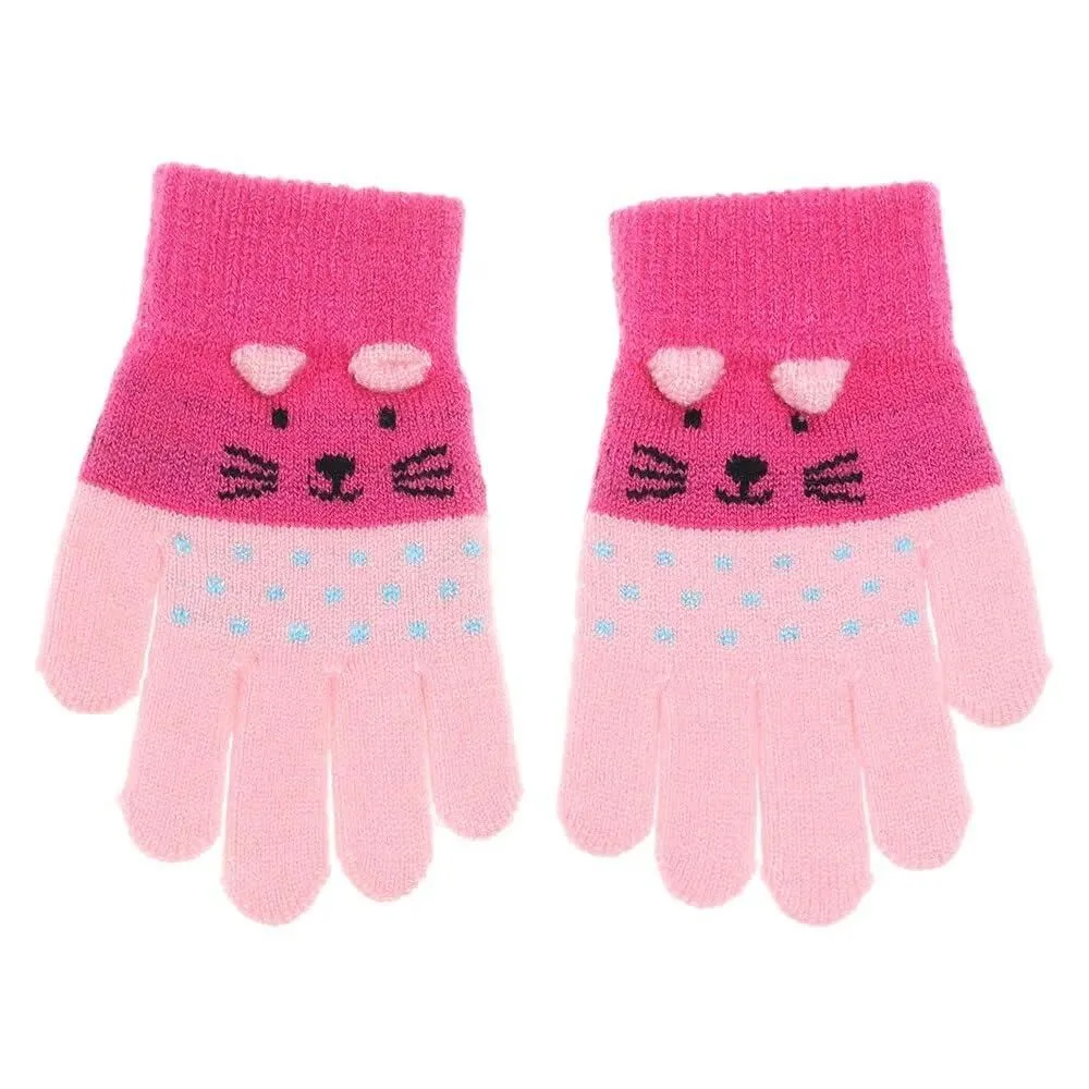Kids Winter Gloves - Cute Cartoon Cat Gloves Winter Thick Knit Baby Kids Newborn Mittens Children Keep Finger Warm Gloves