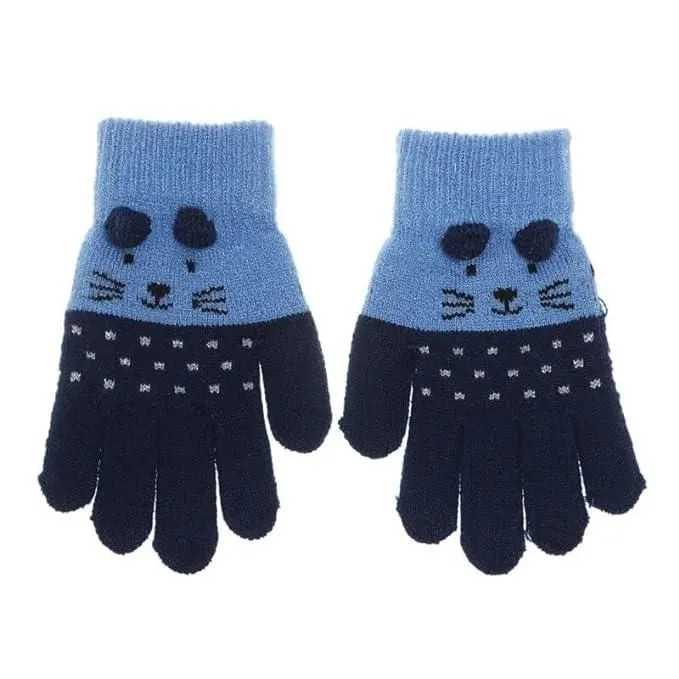 Kids Winter Gloves - Cute Cartoon Cat Gloves Winter Thick Knit Baby Kids Newborn Mittens Children Keep Finger Warm Gloves