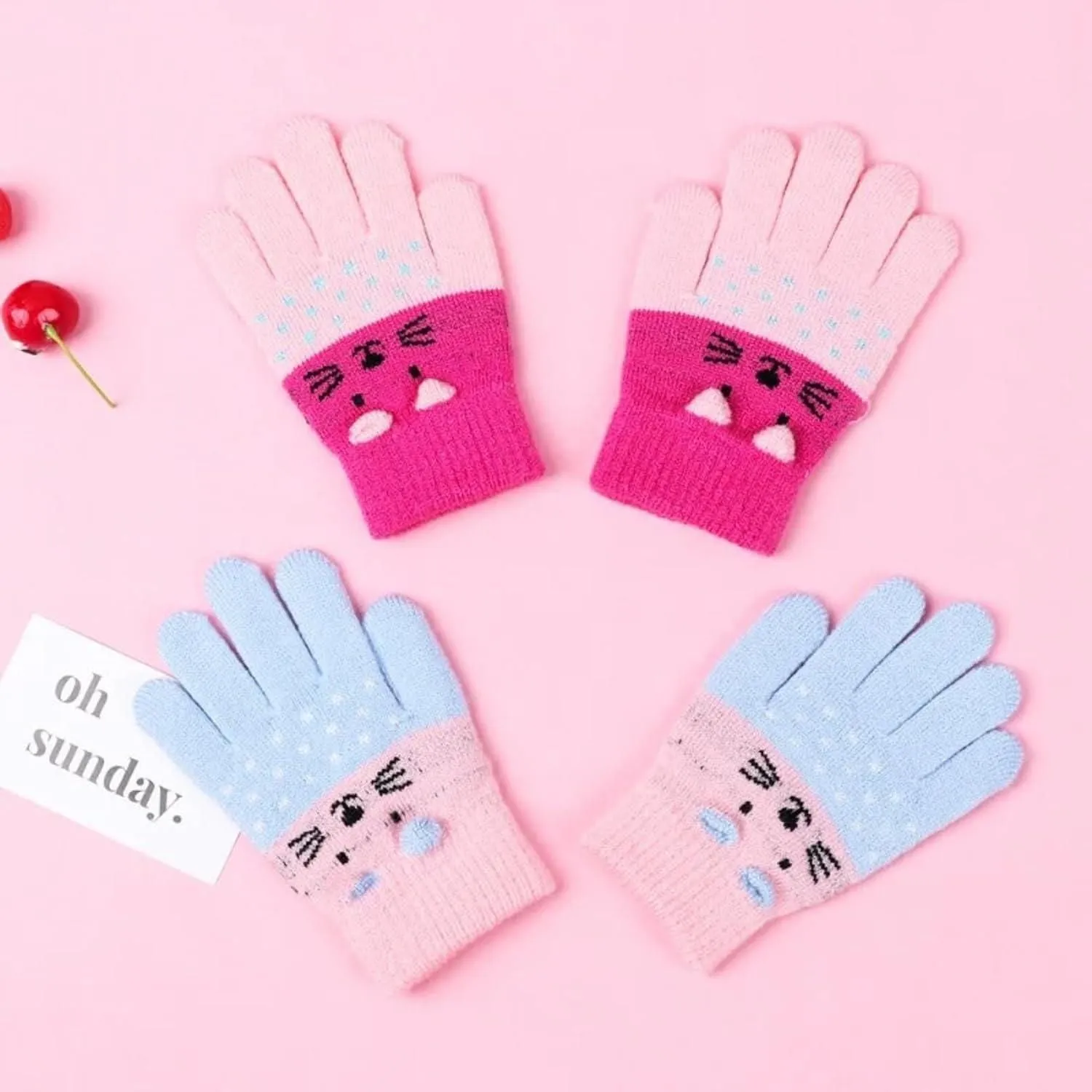 Kids Winter Gloves - Cute Cartoon Cat Gloves Winter Thick Knit Baby Kids Newborn Mittens Children Keep Finger Warm Gloves