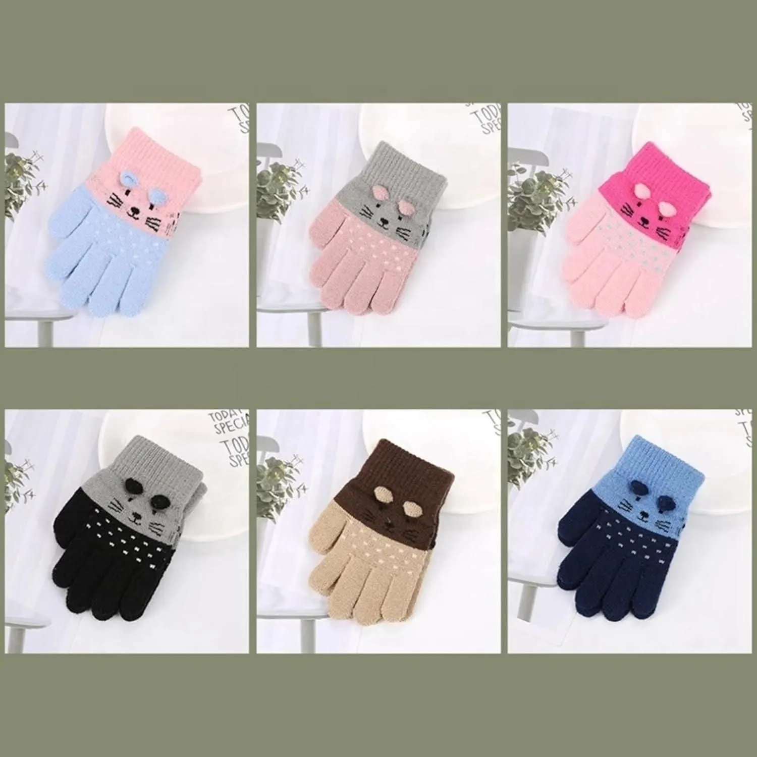 Kids Winter Gloves - Cute Cartoon Cat Gloves Winter Thick Knit Baby Kids Newborn Mittens Children Keep Finger Warm Gloves