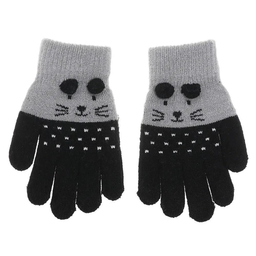 Kids Winter Gloves - Cute Cartoon Cat Gloves Winter Thick Knit Baby Kids Newborn Mittens Children Keep Finger Warm Gloves