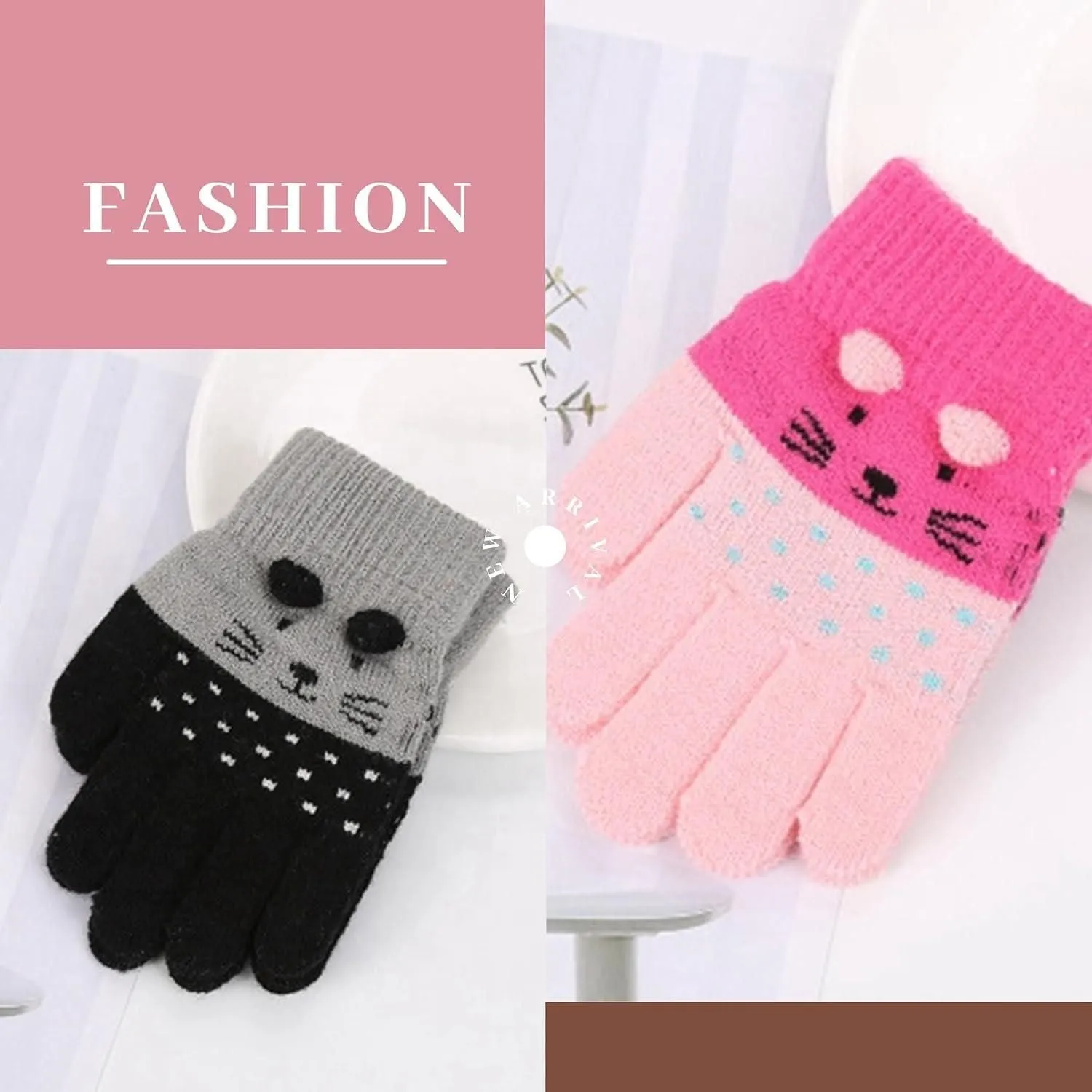 Kids Winter Gloves - Cute Cartoon Cat Gloves Winter Thick Knit Baby Kids Newborn Mittens Children Keep Finger Warm Gloves