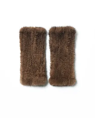 Knitted Mink Section Fingerless Gloves