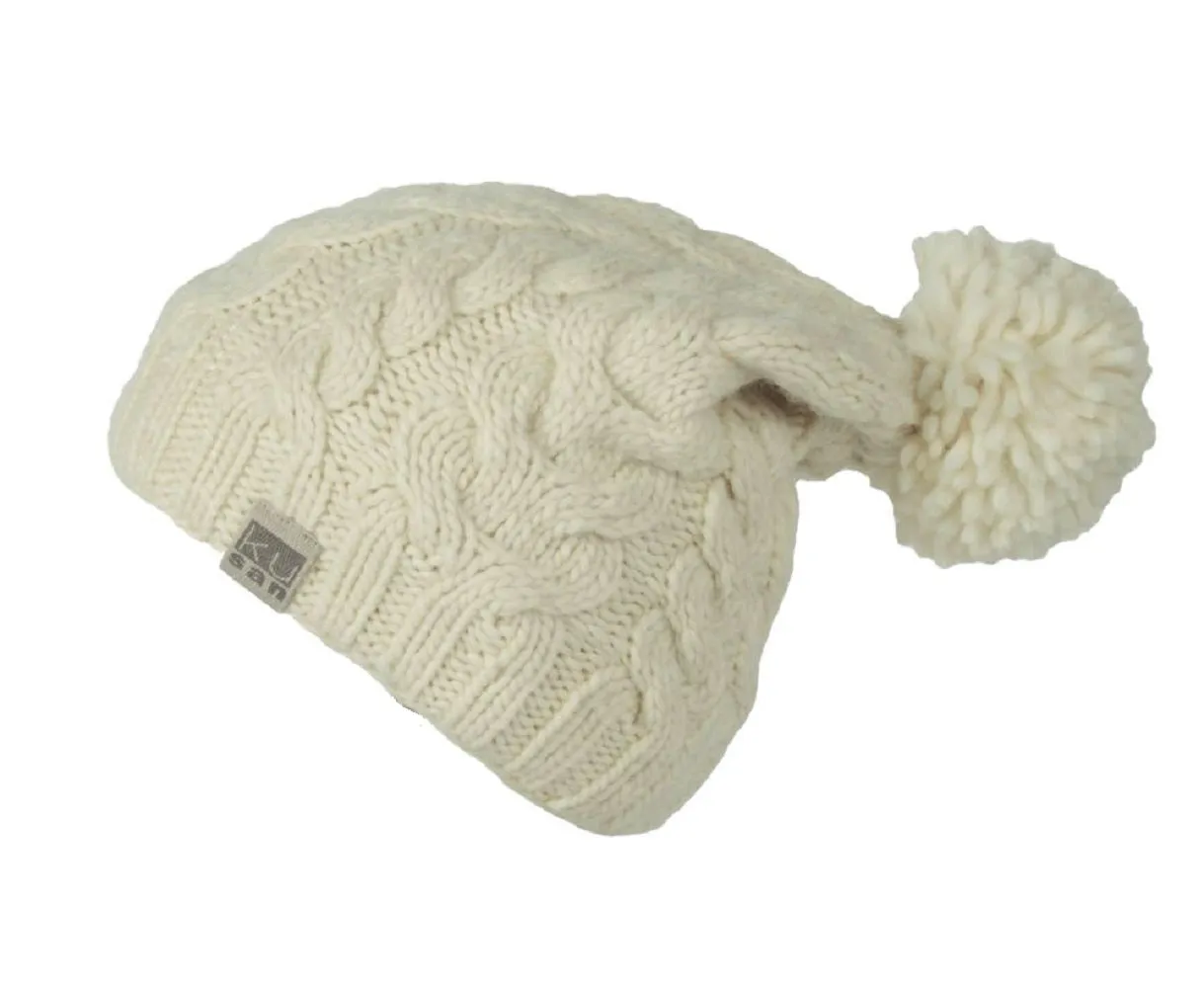 Kusan Cable Knit Floppy Bobble Beanie Hat