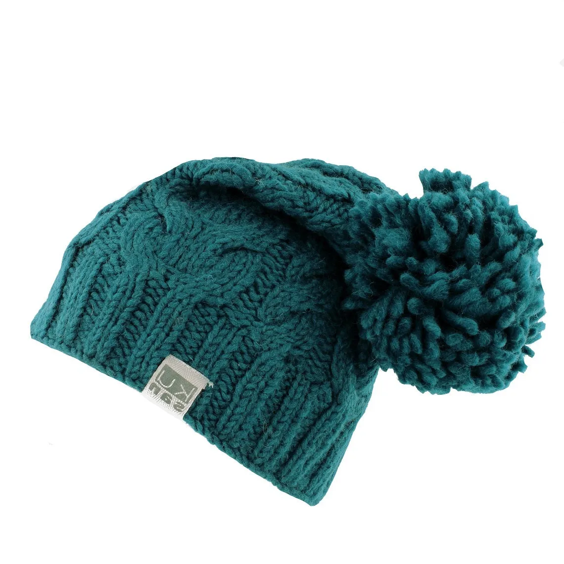 Kusan Cable Knit Floppy Bobble Beanie Hat