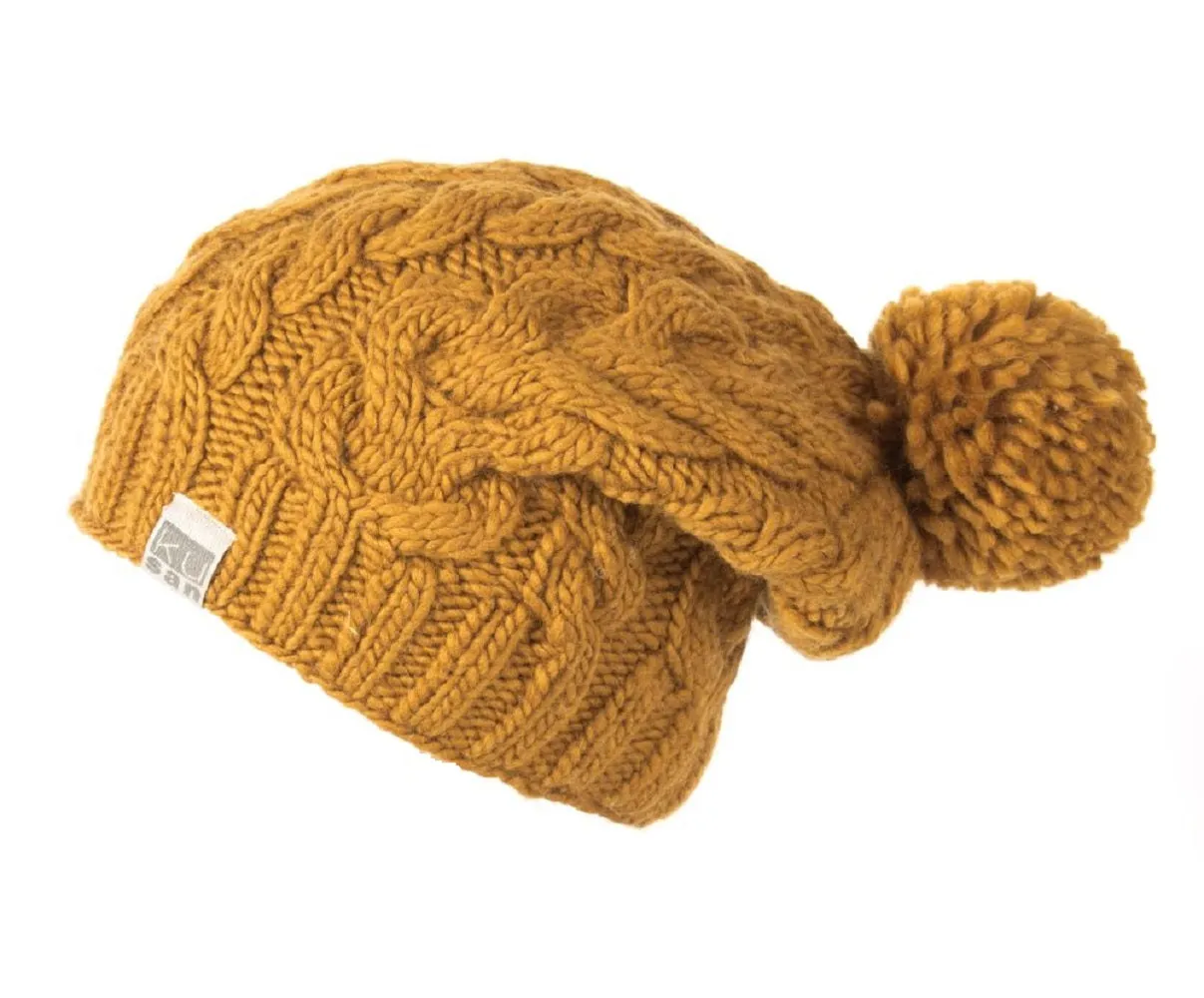 Kusan Cable Knit Floppy Bobble Beanie Hat