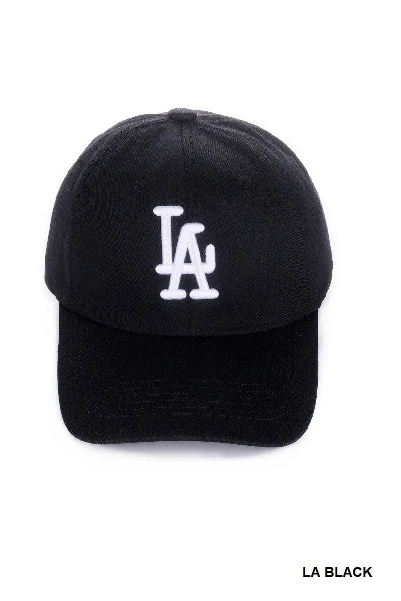 LA Embroidered Monogram Baseball Cap In Black