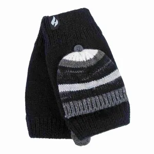 Ladies Striped Fleece Lined Thermal Knitted Converter Mitten Gloves