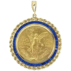 Large 1923 Gold Angel Coin Pendant set in 14K Gold & Sapphire Bezel