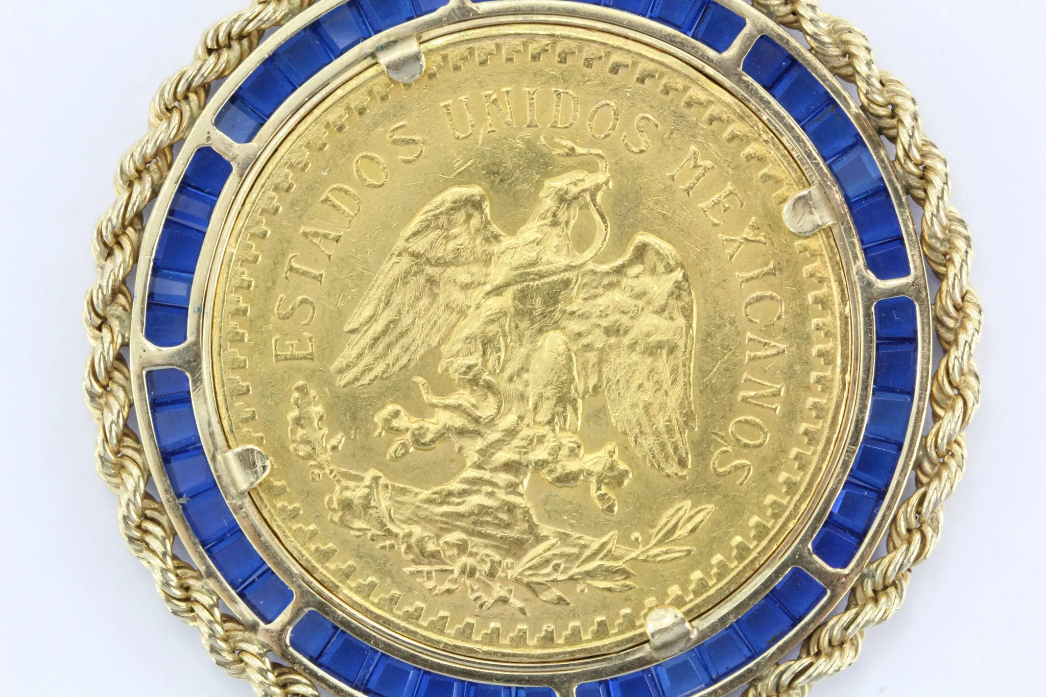 Large 1923 Gold Angel Coin Pendant set in 14K Gold & Sapphire Bezel