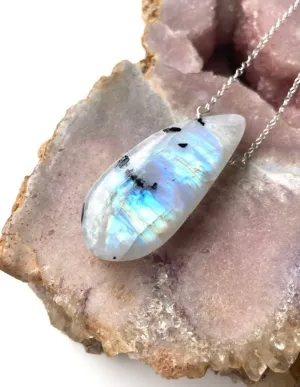 Large Moonstone Pendant Necklace Sterling Silver