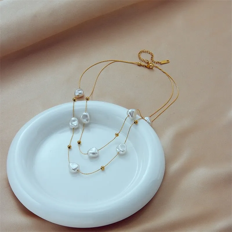 Large Pearl Pendant Necklace For Women Chain Party Wedding Jewelry