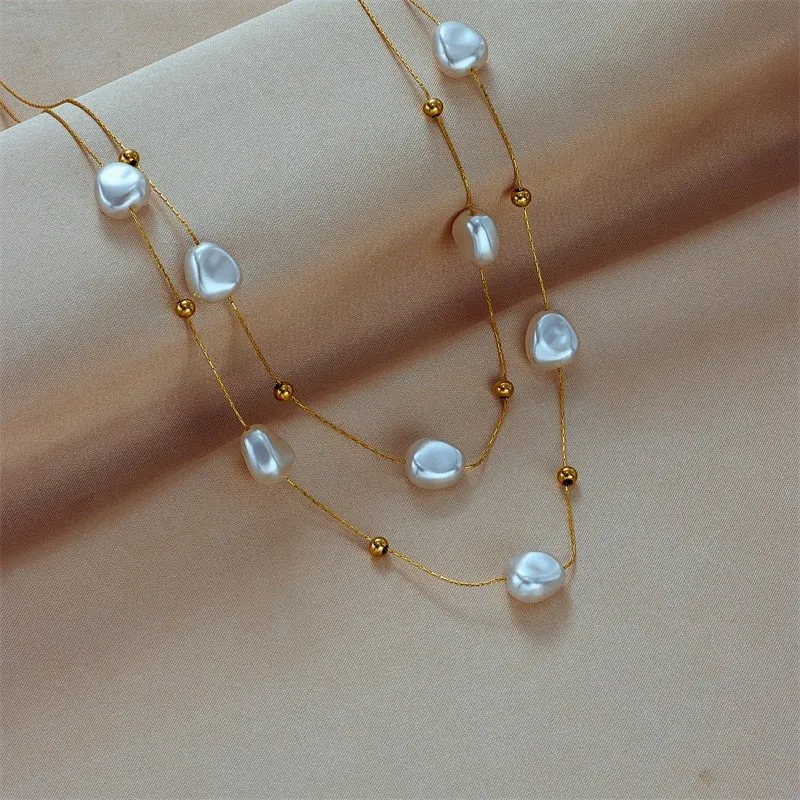 Large Pearl Pendant Necklace For Women Chain Party Wedding Jewelry