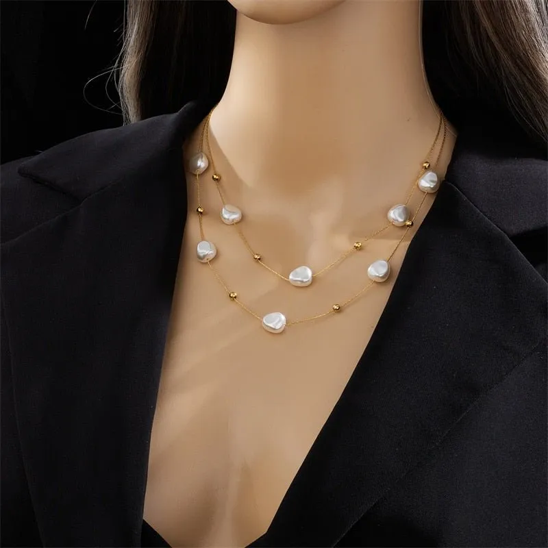 Large Pearl Pendant Necklace For Women Chain Party Wedding Jewelry