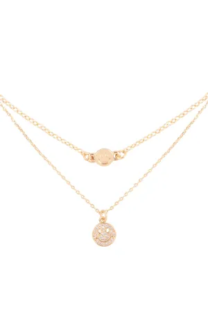 LAYERED 2 PCS CHOKER SET PAVE SMILEY FACE NECKLACE