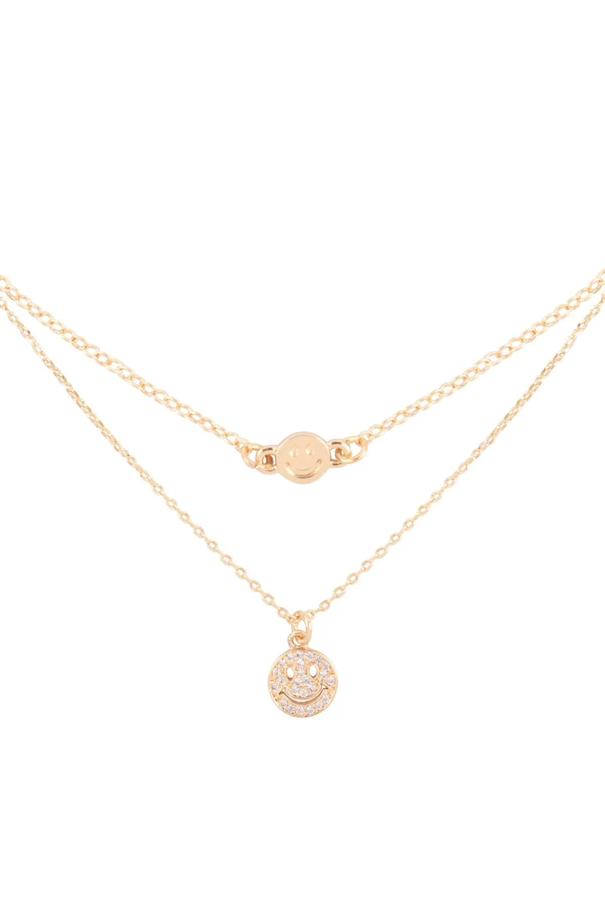 LAYERED 2 PCS CHOKER SET PAVE SMILEY FACE NECKLACE