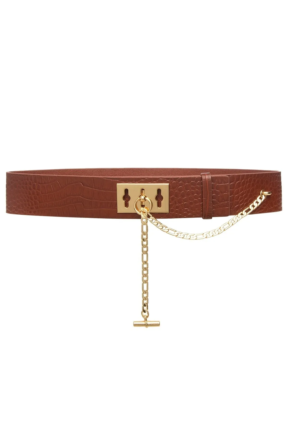Le Chain Lock Waist Belt in Brandy Croco