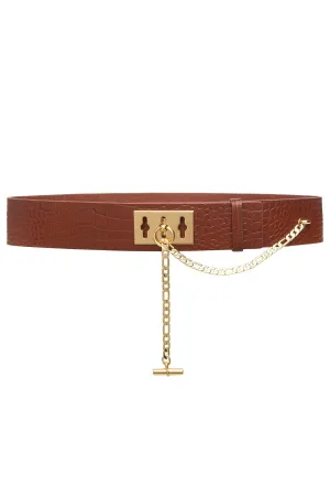 Le Chain Lock Waist Belt in Brandy Croco