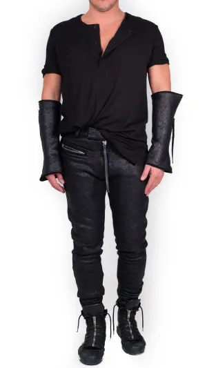 Leather Effect Fingerless Gloves with Zippers