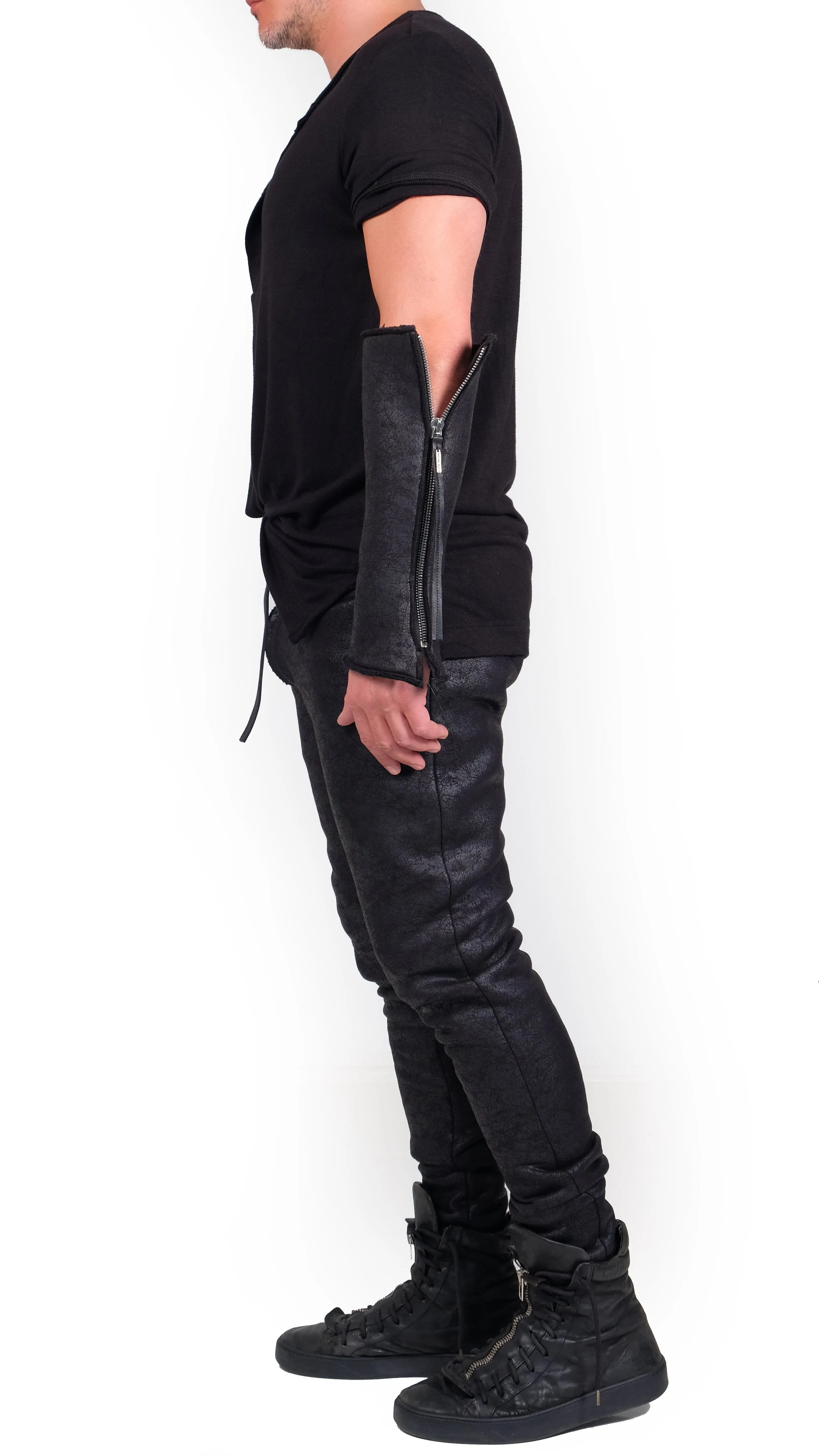 Leather Effect Fingerless Gloves with Zippers