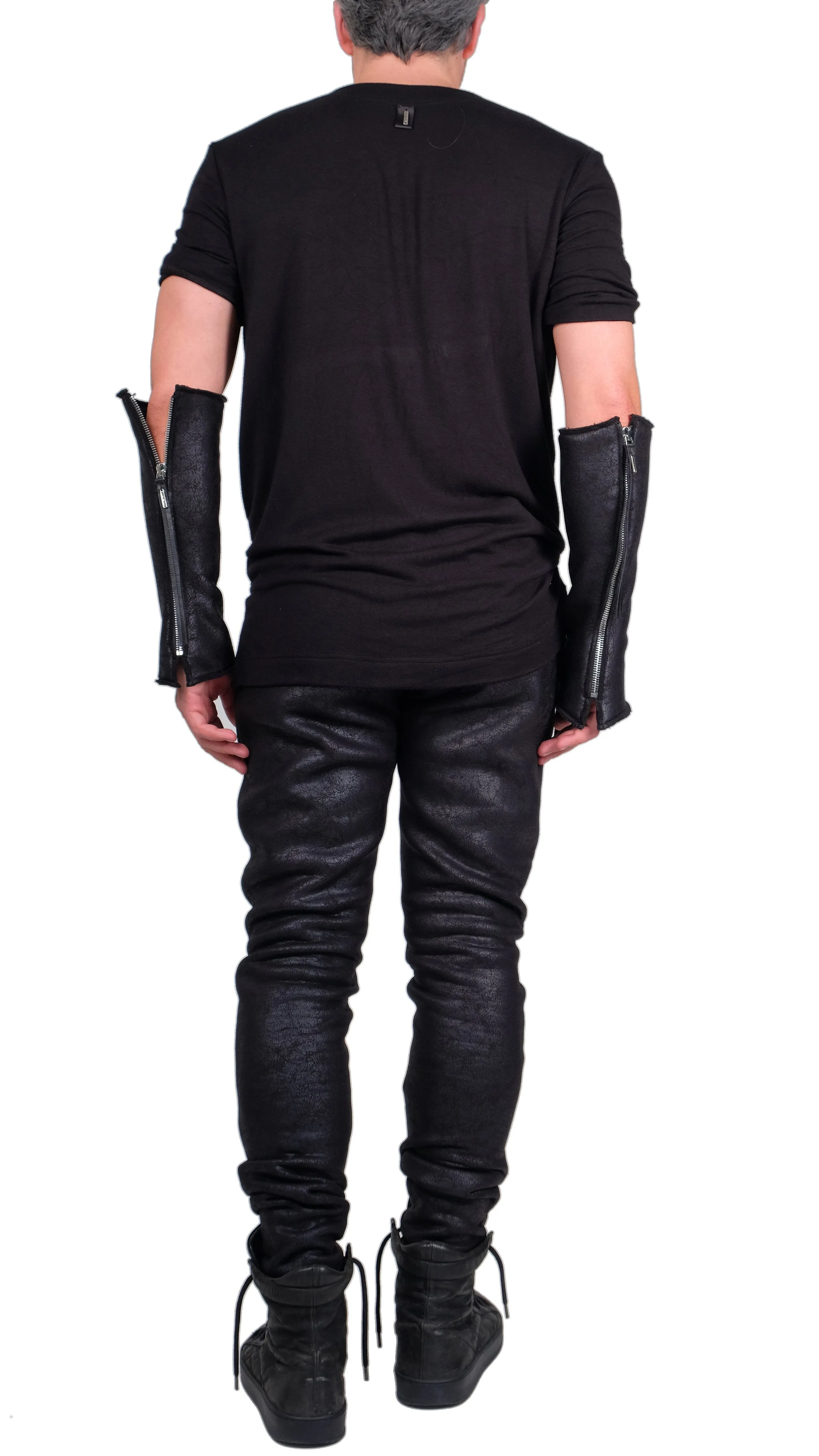 Leather Effect Fingerless Gloves with Zippers
