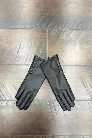 Leather Gloves with Side Button Detail