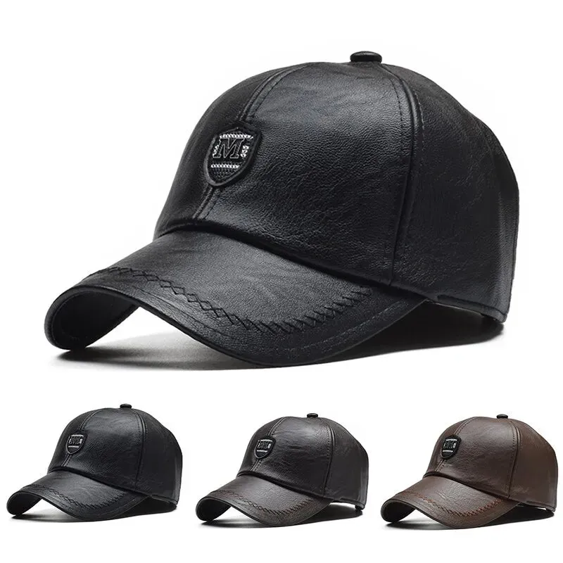 Leather Label Baseball Caps - Adjustable Spring/Autumn Outdoor Casual Hats with Sunscreen Protection