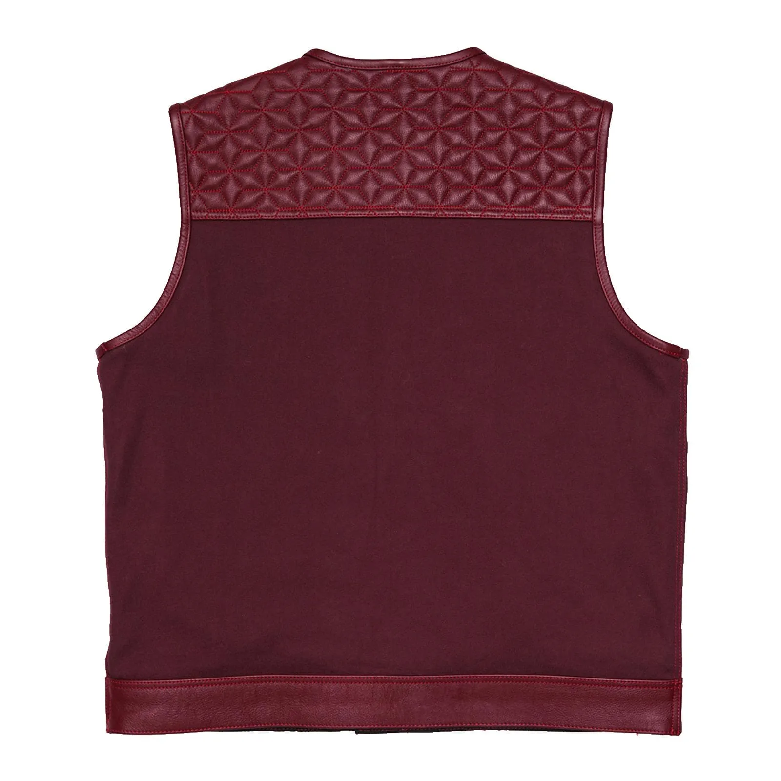 Leatherick Custom Hexa-diamond stitch collarless biker vest