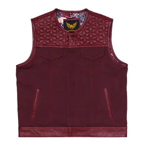 Leatherick Custom Hexa-diamond stitch collarless biker vest